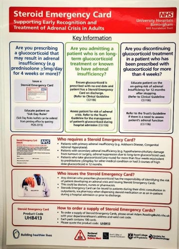 Picture of leaflet about the NHS Steroid Emergency Card