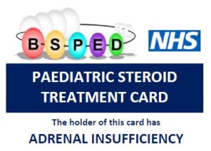 Picture of front of BSPED Paediatric Steroid Card