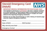 Picture of a red and white NHS steroid card
