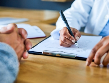 Researcher filling in a form